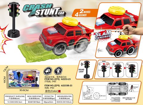 Beat and pressure collision Jumping electric pickup truck set (with traffic light + barrier plate)