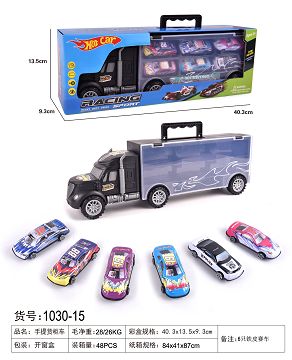 手提礼盒货柜滑行拖头车带6只滑行铁皮赛车