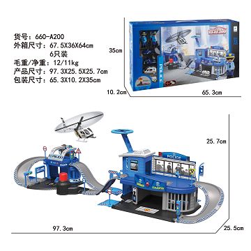 Ejection police alloy parking lot suite (with 2 persons and 2 cars and 1 aircraft and 1 motorcycle)