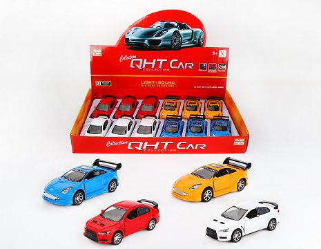 1:32 Toyota mitsubishi alloy backswing sports car with sound and light on the door (2 4-color mixed pack, 12 pack with one display box)