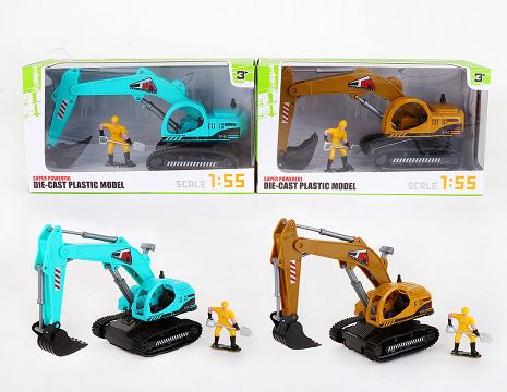 1:55 alloy inertial engineering excavator, 2 color mixed assembly engineer, window box