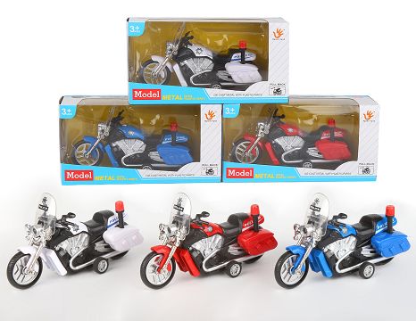 1:12 alloy boomerang motorcycle police car, with lights and music, 3 kinds of mixed package, window box