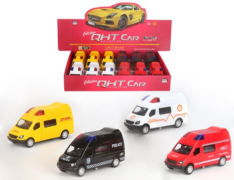 1:34 mercedes-benz boomerang door can be opened, fire, ambulance, police car, express, with lights and music, 4 mixed pack 12 a display box