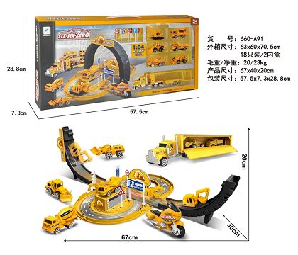 Deformable tyre alloy engineering car park set (with 6 cars +1 tractor)