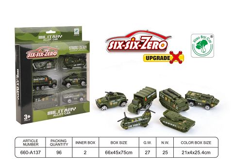 Military alloy car set (6 sets)