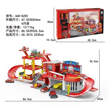 Fire protection alloy parking lot set (with 2 characters +2 cars +1 aircraft +1 motorcycle)