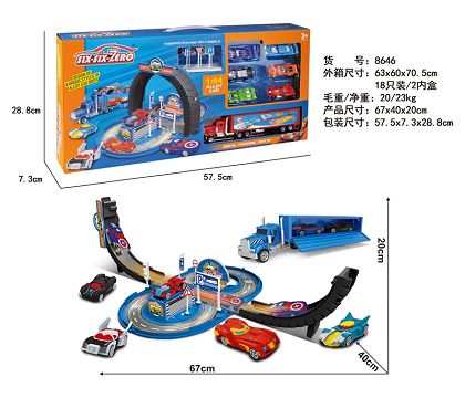 Deformable tyre alloy sports car parking set (with 6 cars +1 tractor)