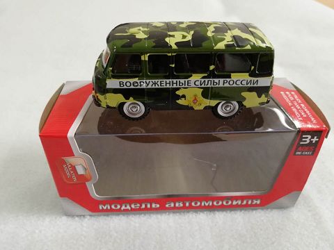 1:43, 1 window display box Russian bus resilience alloy car (camouflage green)