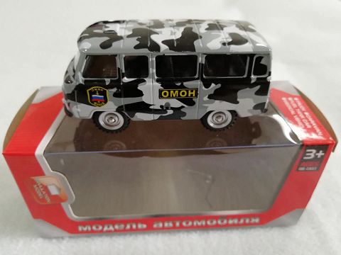 1:43, 1 window display box Russian bus resilience alloy car (camouflage grey OMOH)