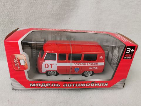 1:43, 1 window display box Russian bus fire recovery alloy car (01 bright red)