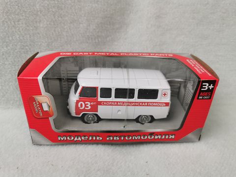 1:43, 1 window display box Russian bus ambulance recovery alloy car (03 red and white)