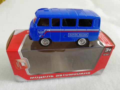 1:43, 1 window display box Russian bus resilience alloy car (blue eagle)