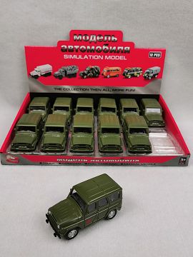 1:43, 12 display boxes Russian jeep military resilience alloy car (military green)