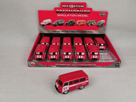 1:43, 12 display boxes Russian bus fire recovery alloy car (01 bright red)