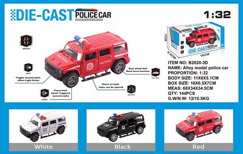 Simulated humvee police car alloy car with two doors with lights and music