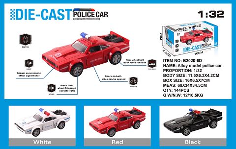 Simulated dodge type A police car alloy car with two doors with light and music