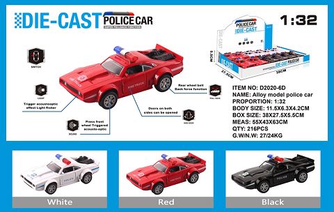 Simulated dodge type A police car alloy car with two doors with light and music
