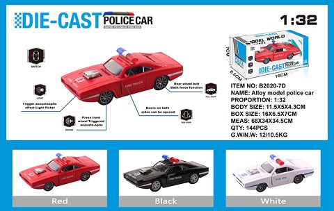 Simulated dodge B police car alloy car with two doors with light and music