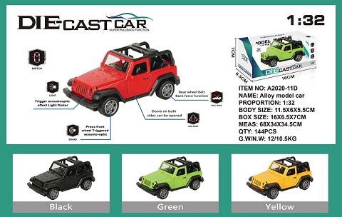 Simulated wrangler convertible alloy car with two doors