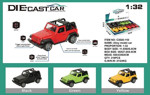 Simulated wrangler convertible alloy car with two doors with light and music