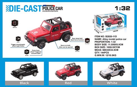 Simulated wrangler convertible police car alloy car with two doors
