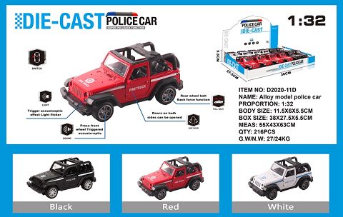 Simulated wrangler convertible police car alloy car with two doors