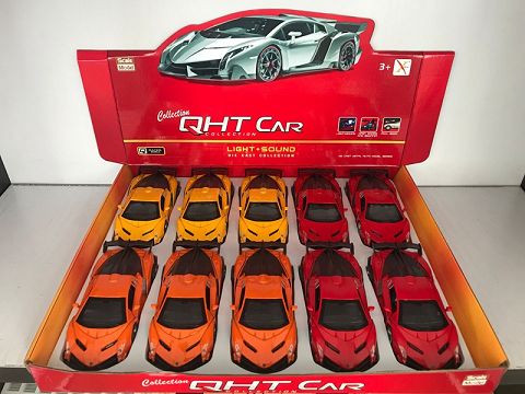 1:28 lamborghini poison alloy resilience sports car, 3 doors (10 pieces in a display box, 1 style in 3 colors mixed)