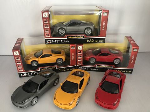1:28 ferrari 458 alloy resilience sports car, 4 doors, 3 sound effects (window box holder, 1 style, 3 colors mixed)