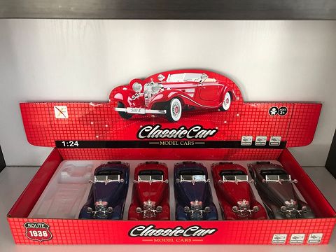 1:24 mercedes-benz 1936 K540 alloy regal sports car, 2 doors open (6 in a display box, 1 model with 3 colors mixed)