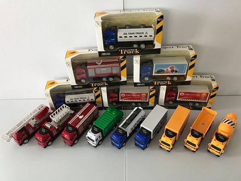 14 types of engineering vehicles: alloy recovery vehicles, front and inner lights with sound and light (window box, mixed)