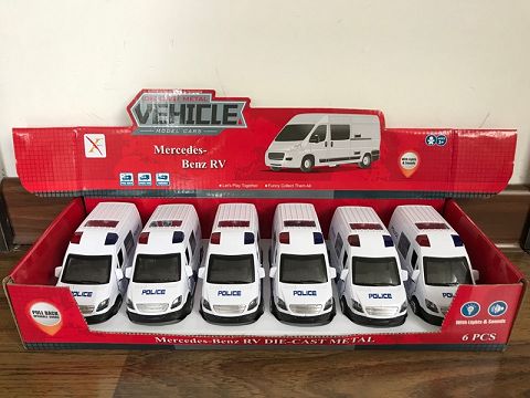 1:32 mercedes-benz rv alloy recovery police car, 4 doors, lights with sound and light (6 in a display box, 1 style and 1 color mixed)