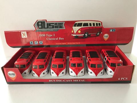 1:32 Volkswagen bus alloy recoil Russian police car, open the door, (6 pieces in a display box, 1 type in 3 colors mixed)