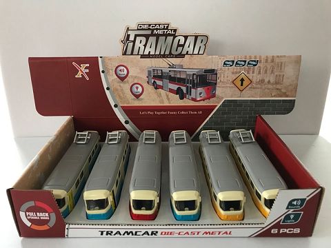 1:90（经典板）电车合金回力跑车,2开门，（6只装一展示盒,1款3色混装）