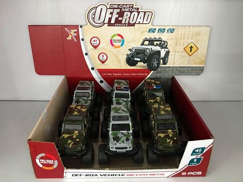 1:32G65 alloy recoil large wheeled military vehicle,2 doors open, (1 type 2 color mixed 6 pieces in one display box)
