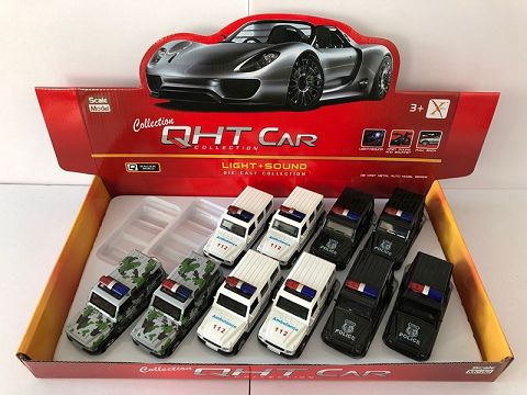 1:32奔驰G65合金回力警车,2开门，前内灯带声光（1款各1色混装12只装一展示盒）