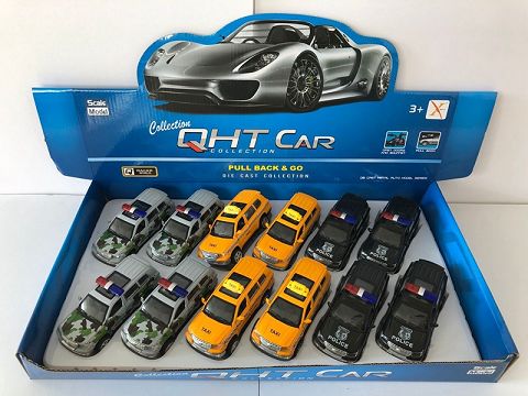 1:32 Toyota domineer alloy recovery police car + taxi car, 4 open the door (12 PCS in a display box, one color mixed)