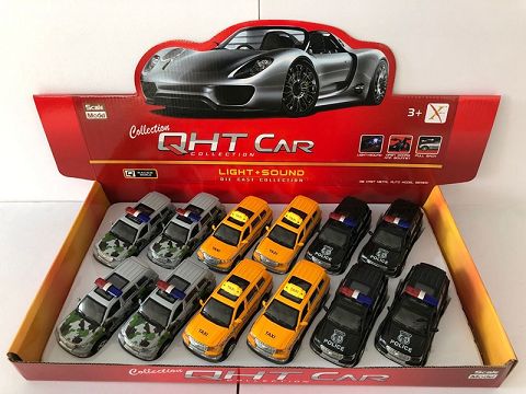 1:32 Toyota domineer alloy recovery police car + taxi car, 4 doors, sound and light in front light (12 in a display box, one color mixed)