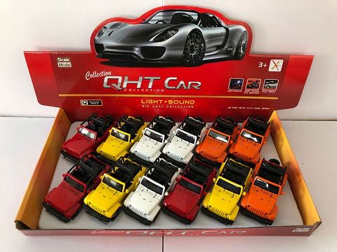 1:32牧马人敞逢合金回力车,2开门，前内灯带声光（1款各3色混装12只装一展示盒）