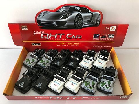1:32牧马人敞逢合金回力警车,2开门，前内灯带声光（1款各1色混装12只装一展示盒）