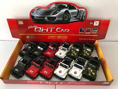 1:32 the wraider opens on the alloy warrior + Russian car,2 doors open, with sound and light in the front and inside lights (1 style, 1 color mixed with 12 pieces in one display box)