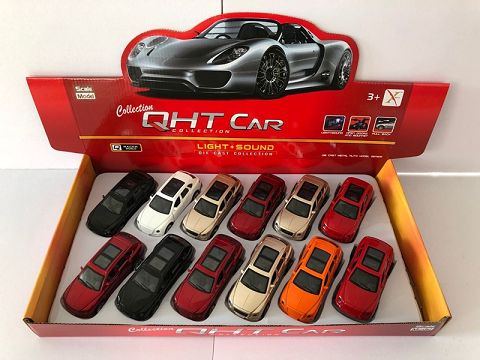 1:32 GT bentley alloy return car, 2 doors, sound and light in front and inside lights (1 style, 3 colors mixed with 12 pieces in one display box)