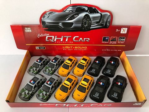 1:32 GT bentley alloy resilience police + taxi, 2 doors open, sound and light inside the front light (1 type, 1 color mixed with 12 pieces in one display box)