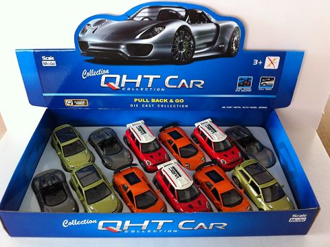 1:32 BMW mini cool bar, porsche 918. Lamborghini bat, land rover aurora alloy return sports car, door open (4 models of one color mixed with 12 pieces in one display box)