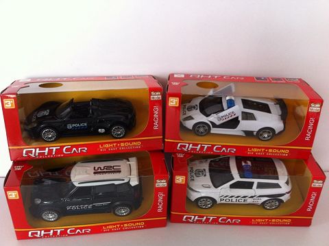 1:32 BMW mini cool bar, porsche 918. Lamborghini bat, land rover aurora alloy recoil police car, door open, sound and light with front light (window box, four two-color hybrid)