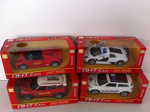 1:32 BMW mini cool bar, porsche 918. Lamborghini bat, land rover aurora alloy fire engine, ambulance, door open, sound and light from front light (window box, four two-color mixed)
