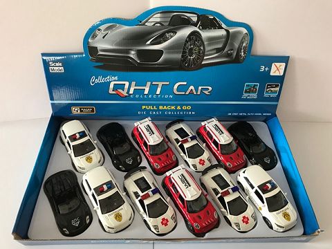1:32 BMW mini cool bar, porsche 918, lamborghini bat, land rover aurora alloy recoil Russian car, ambulance, door open (four two-color mixed pack, 12 pieces in one display box)