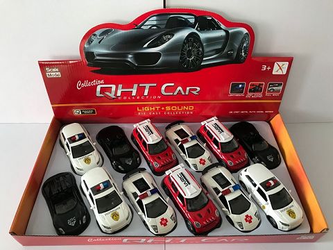 1:32 BMW mini cool bar, porsche 918, lamborghini bat, land rover aurora alloy recoil Russian car, ambulance, door open, sound and light in front light (four two-color mixed 12 in one display box)