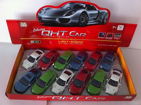 1:32 Volkswagen sang-cool, Honda, bentley, nissan alloy sports car with open door and sound and light in front and inside lights (4 models of one color mixed with 12 pieces in one display box)