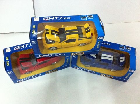 1:32 mustang alloy jet-back sports car,4 door opening (window box, a three-color hybrid)