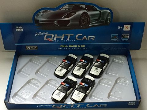 1:32野马合金回力警车,4开门（12只装一展示盒,一款一色混装）
